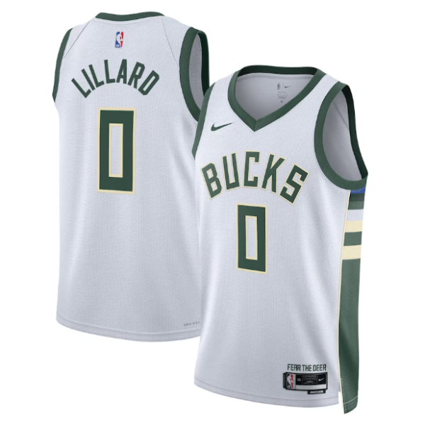 Unisex Milwaukee Bucks Damian Lillard Nike White Swingman Jersey - Association Edition - The Official NBA Lib. One Store, Every Team