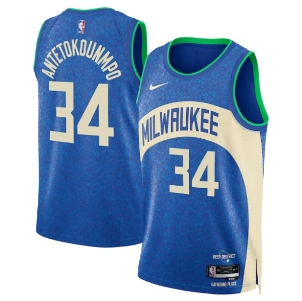 Unisex Milwaukee Bucks Giannis Antetokounmpo Nike Blue 2023-24 Swingman Jersey - City Edition - The Official NBA Lib. One Store, Every Team